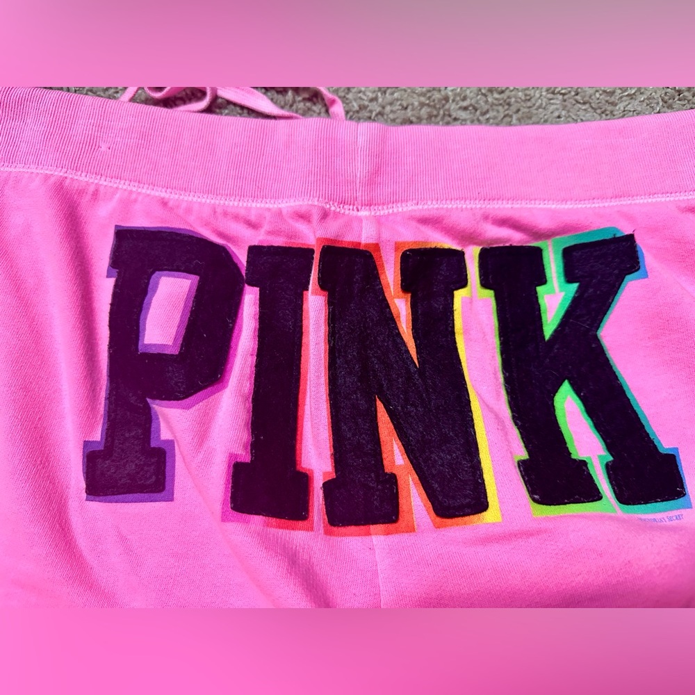 Vintage y2k Victoria secret PINK sweats rainbow pride letters butt Zara pink L